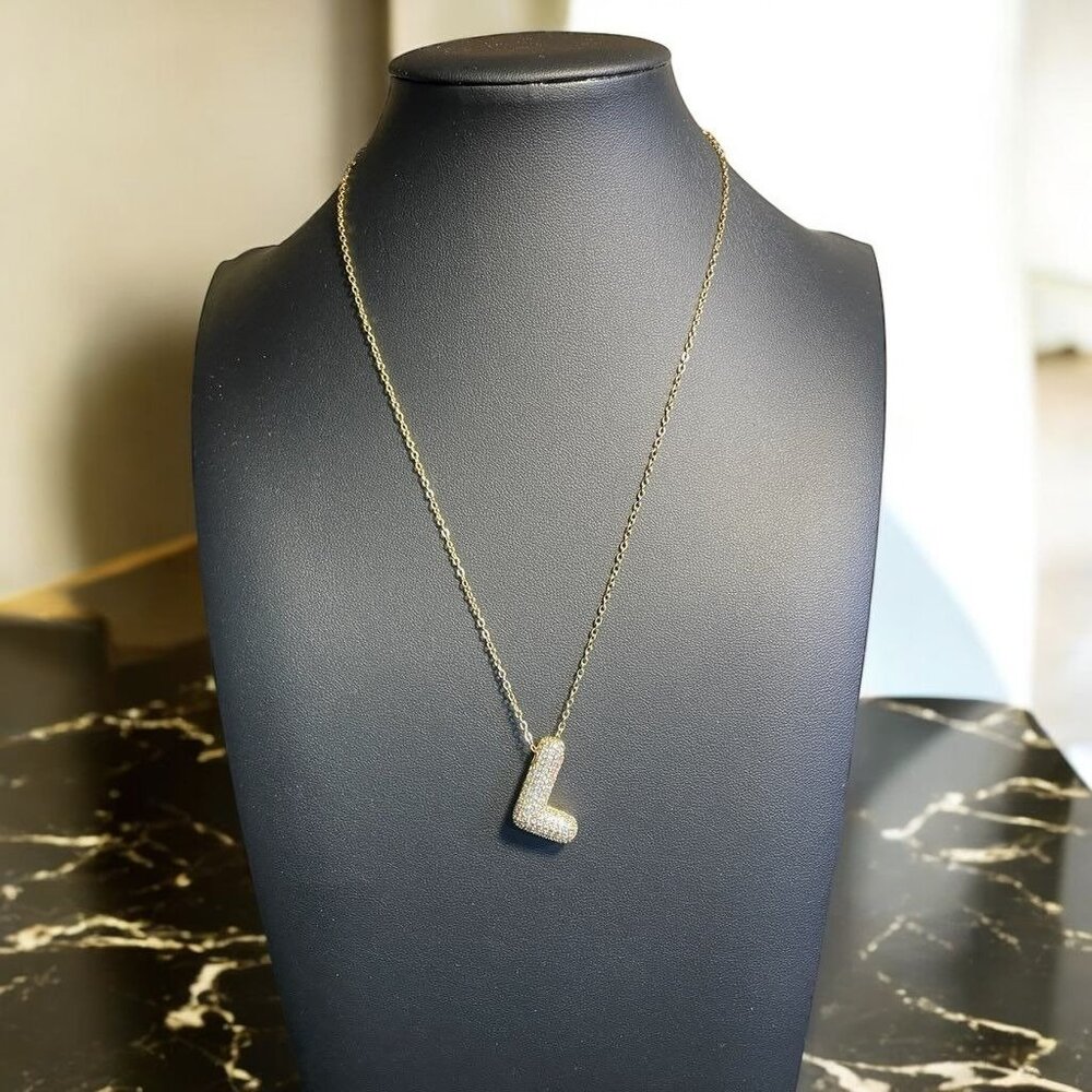 Gold-Plated‎ Letter "L" Pendant Necklace Iced Out CZ Letter Charm Personalized